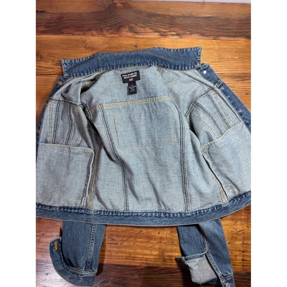 Y2K Ralph Lauren Polo Jeans Co American Flag Patch Denim Jacket Women Sm Cropped - Picture 9 of 10